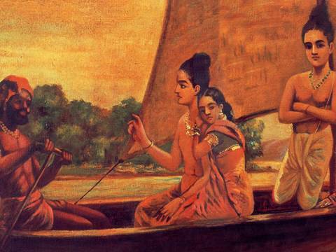 Rama leaving for forest Shree ram with Sita and Lakshaman