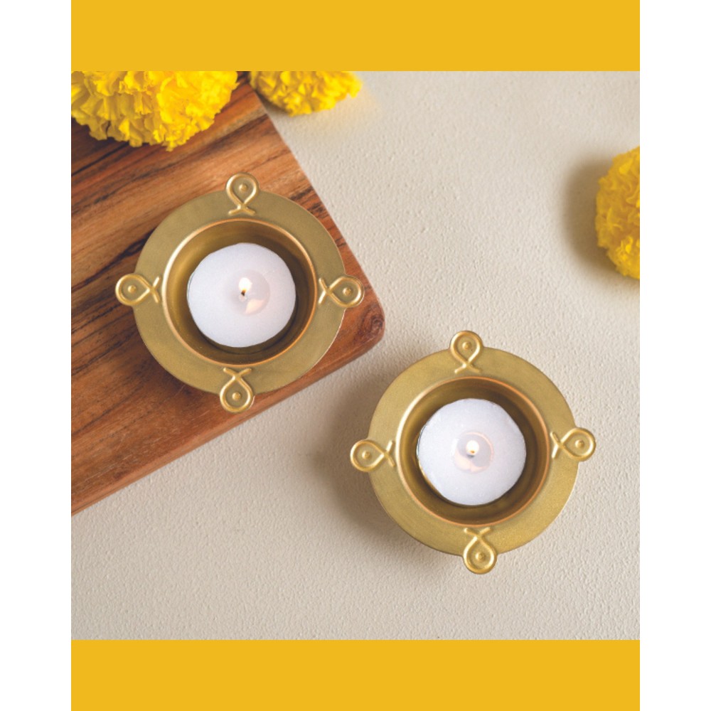 Floating Brass Diyas or Tealights in Rangoli Pattern