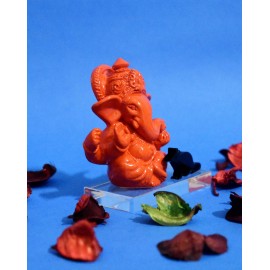 Ganesha Idol for Home and Car - Orange with Black Mushik