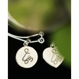 Silver Pendant With Enamel And Om, Round