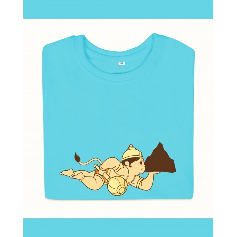 T-Shirt: Kids - Hanuman Flying in Aqua