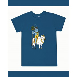 T-Shirt: Kids - Shiva with Nandi in Indigo Blue