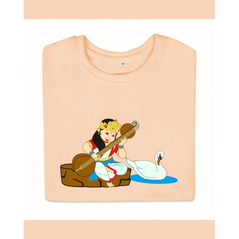 T-Shirt: Kids - Saraswati with Veena in Peach