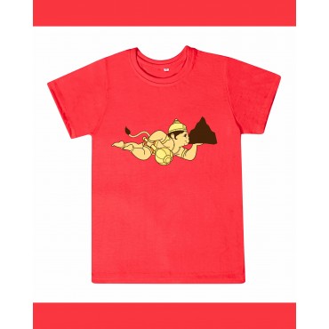 T-Shirt: Kids - Hanuman Flying in Tomato Red