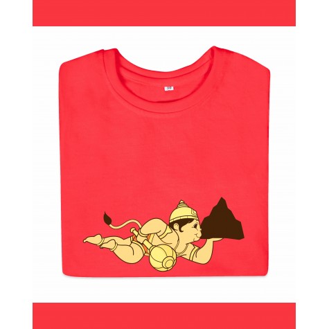 T-Shirt: Kids - Hanuman Flying in Tomato Red