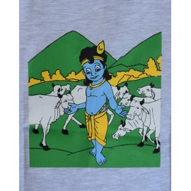 Kids T-Shirt - Krishna with Cows in White Chine