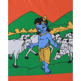 Kids T-Shirt - Krishna with Cows in Orange