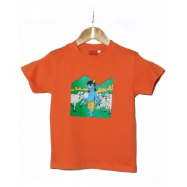 Kids T-Shirt - Krishna with Cows in Orange