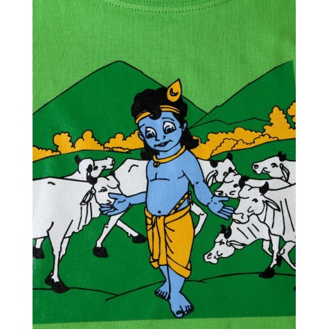 Kids T-shirt - Krishna with Cows SCB Green