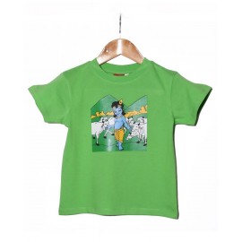 Kids T-shirt - Krishna with Cows SCB Green