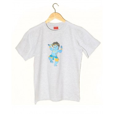 Kids T-shirt - Dancing Krishna in White Chine