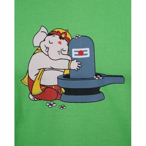 Kids T-shirt - Ganesha with Shivaling in Leaf Green