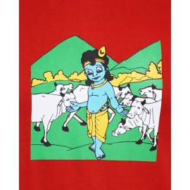 Kids T-shirt - Krishna with Cows in Red