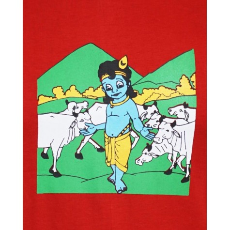 Kids T-shirt - Krishna with Cows in Red