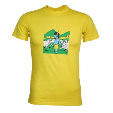 Kids T-shirt - Krishna with Cows in Yellow