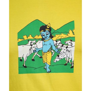 Kids T-shirt - Krishna with Cows in Yellow