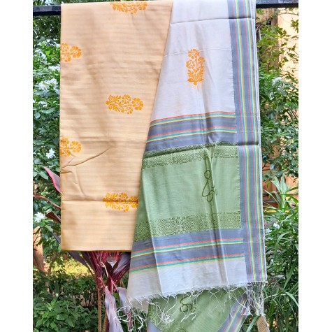 Kurta in Maheshwari Cotton with Dupatta in Maheshwari Silk - Yellow