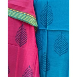 Kurta and Dupatta Set in Maheshwari Silk with Zari Border - Blue and Red