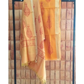 Kurta and Dupatta Set in Maheshwari Silk with Zari Border - Orange