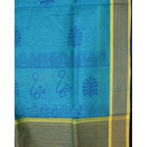 Aqua Dupatta with Blue Kurta Set in Maheshwari Silk