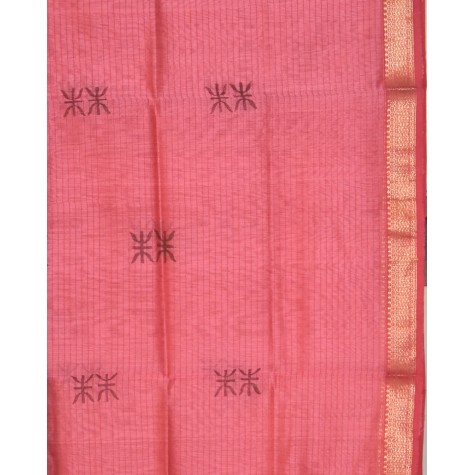 Kurta and Dupatta Set in Maheshwari Silk with Zari Border - Green and Pink