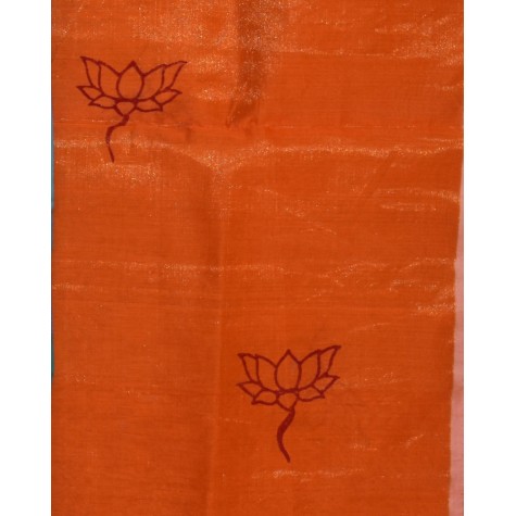 Kurta and Dupatta Set in Maheshwari Silk with Zari Border - Orange and White