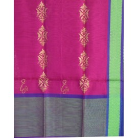 Kurta and Dupatta Set in Maheshwari Silk with Thread Border - Dark Pink