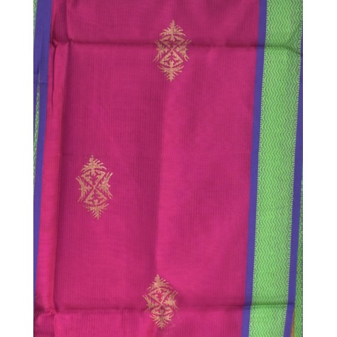 Kurta and Dupatta Set in Maheshwari Silk with Thread Border - Dark Pink