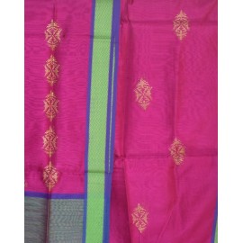 Kurta and Dupatta Set in Maheshwari Silk with Thread Border - Dark Pink