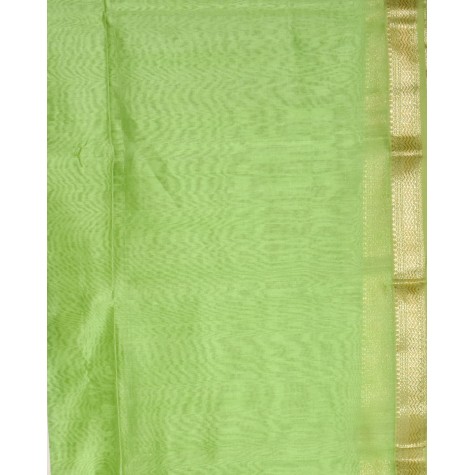 Kurta and Dupatta Set in Maheshwari Silk with Zari Border - Green and Ivory