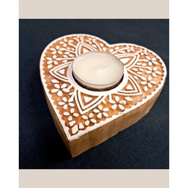 Hand-Carved Blocks Tea Light Holders - Paan or Heart