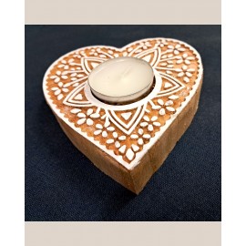 Hand-Carved Blocks Tea Light Holders - Paan or Heart