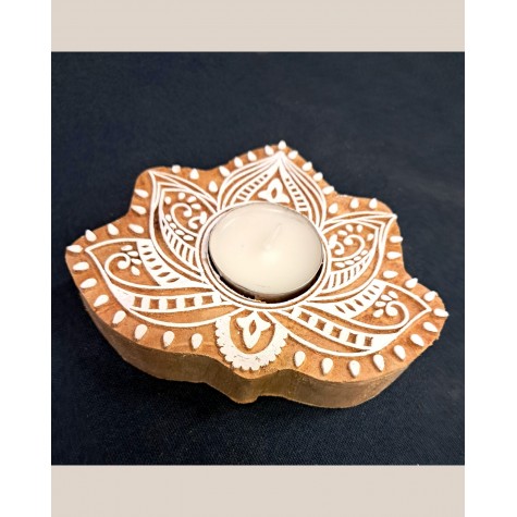 Hand-Carved Blocks Tea Light Holders - Lotus