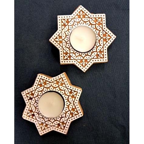 Hand-Carved Blocks Tea Light Holders - Star