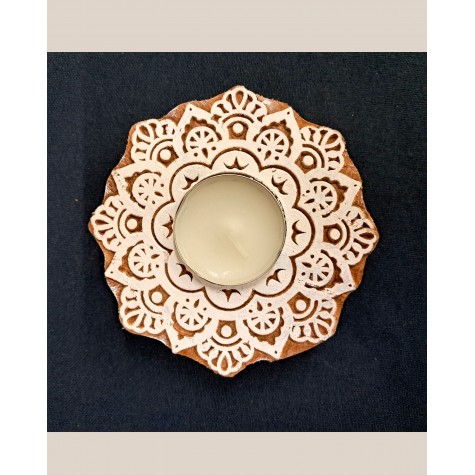 Hand-Carved Blocks Tea Light Holders - Flower