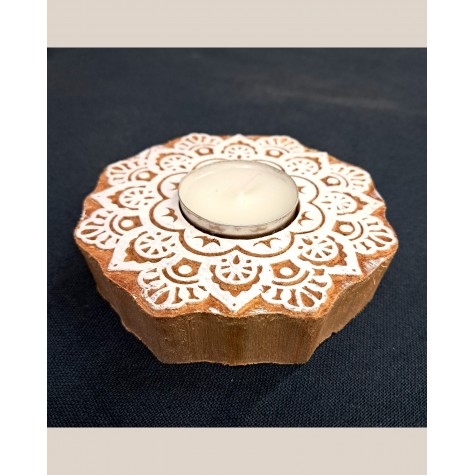 Hand-Carved Blocks Tea Light Holders - Flower