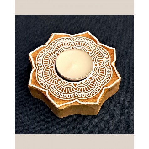 Hand-Carved Blocks Tea Light Holders - Lotus Bloom
