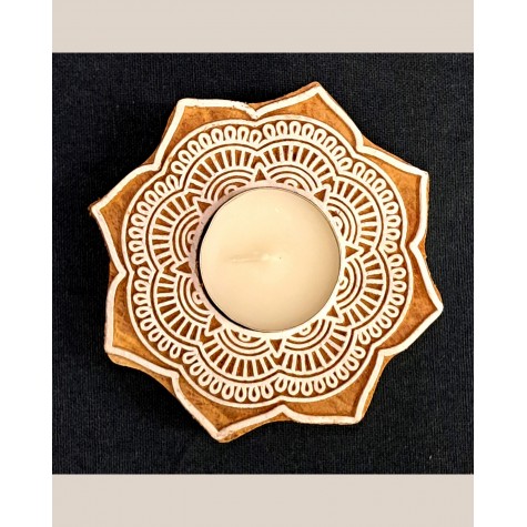 Hand-Carved Blocks Tea Light Holders - Lotus Bloom