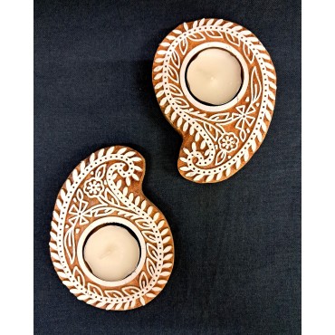 Hand-Carved Blocks Tea Light Holders - Ambi or Paisley