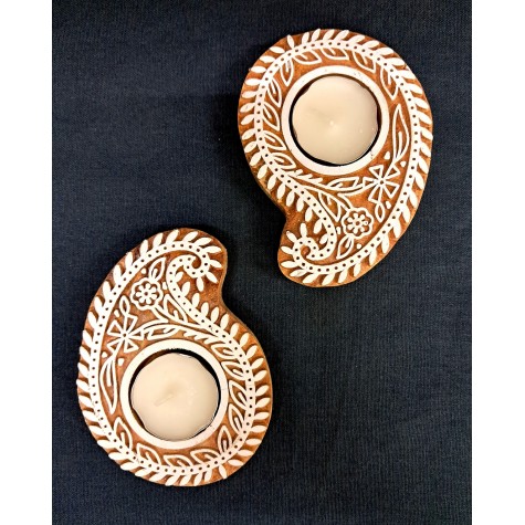 Hand-Carved Blocks Tea Light Holders - Ambi or Paisley