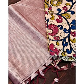 Mangalagiri Silk Cotton Saree with Kalamkari Blouse - Light Maroon