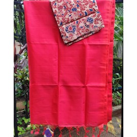 Mangalagiri Silk Cotton Saree with Kalamkari Blouse - Dark Pink
