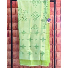 Mangalagiri Silk Cotton Saree with Kolam Print - Green