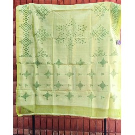 Mangalagiri Silk Cotton Saree with Kolam Print - Green