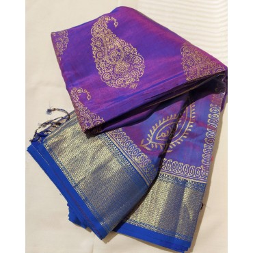 Maheshwari Silk-Mix Saree with Zari Border in Blue
